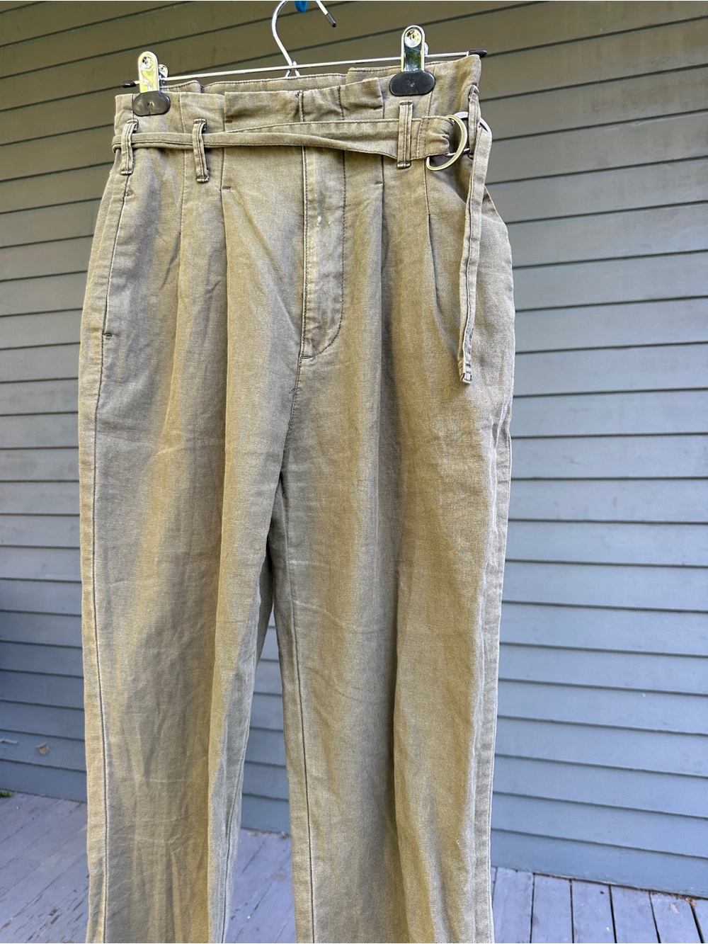 Abercrombie & Fitch Olive-Tan High-Waist Pleated Chinos with Belt